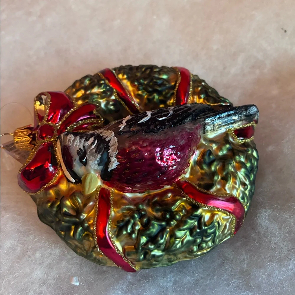 Southern Living NIB Festive Bird Mouth Blown Glass Ornaments, Set of 2